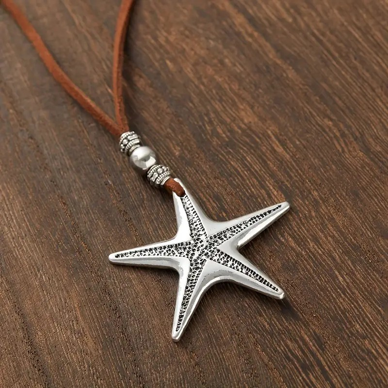 Necklace Starfish Boho Beach Leather - PinkPro Beauty Supply