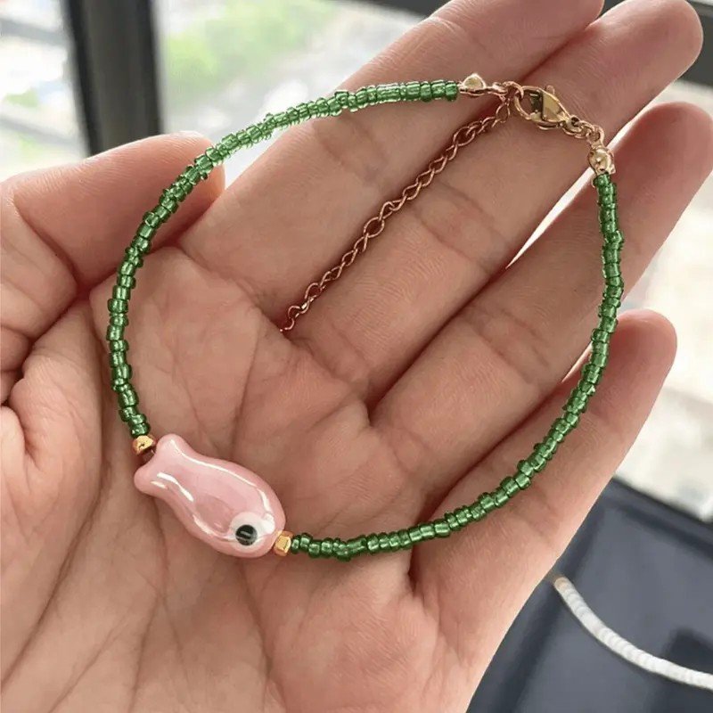 Charm Bracelet Ceramic Fish Pink/Green PinkPro Beauty Supply