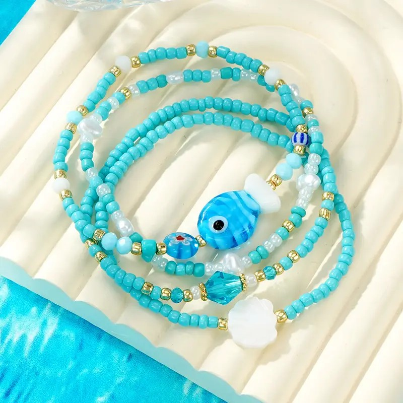 Bracelet Set Shell Charms Blue - 4 Pieces PinkPro Beauty Supply