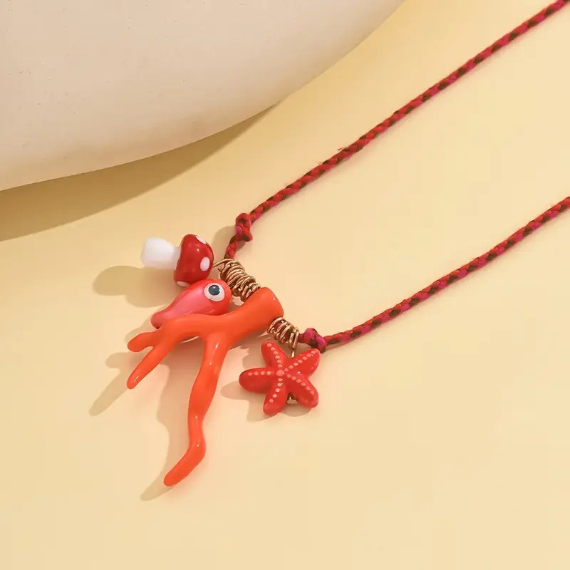 Charm Necklace Fish/Coral/Mushroom - Red PinkPro Beauty Supply
