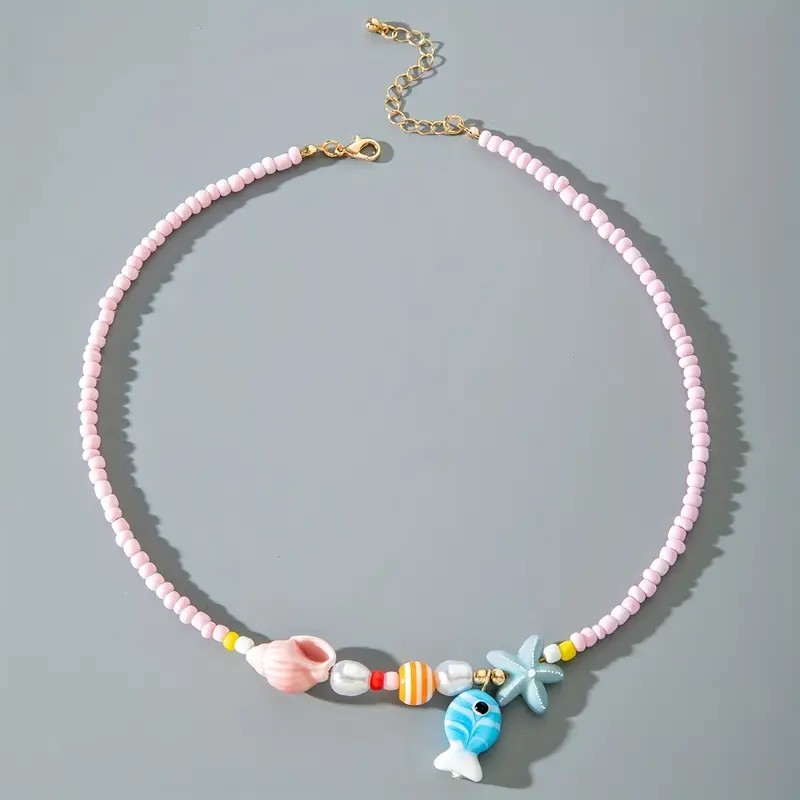 Charm Necklace Fish/Shell/Starfish - Pink PinkPro Beauty Supply