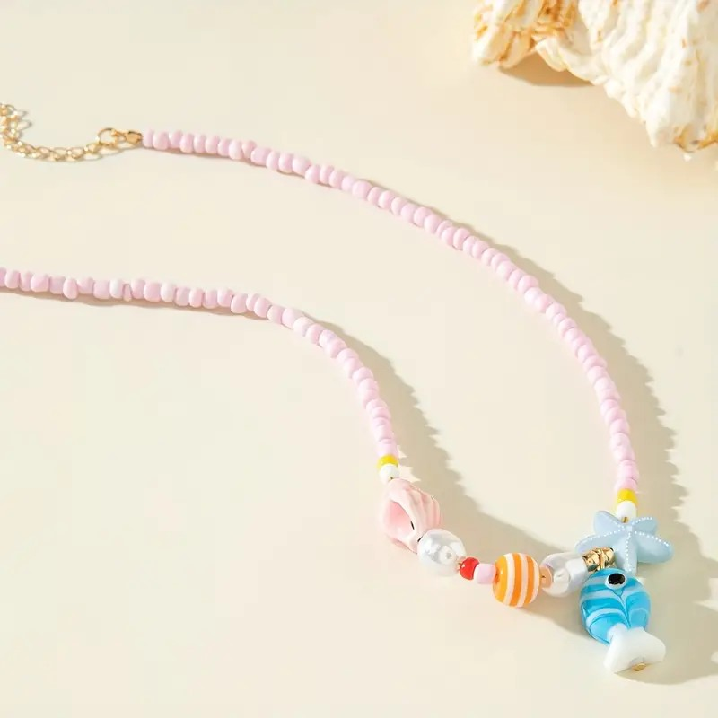 Charm Necklace Fish/Shell/Starfish - Pink PinkPro Beauty Supply