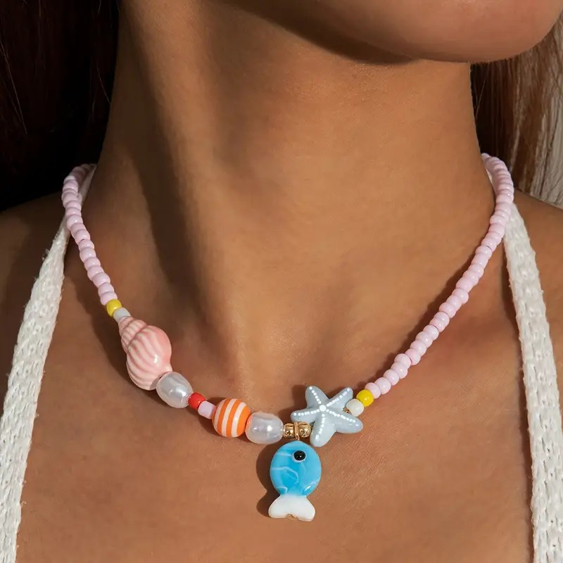 Charm Necklace Fish/Shell/Starfish - Pink PinkPro Beauty Supply