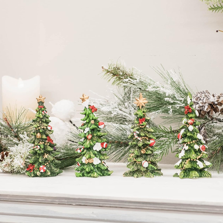 Resin Holiday Tree Figurine Set 4 Piece