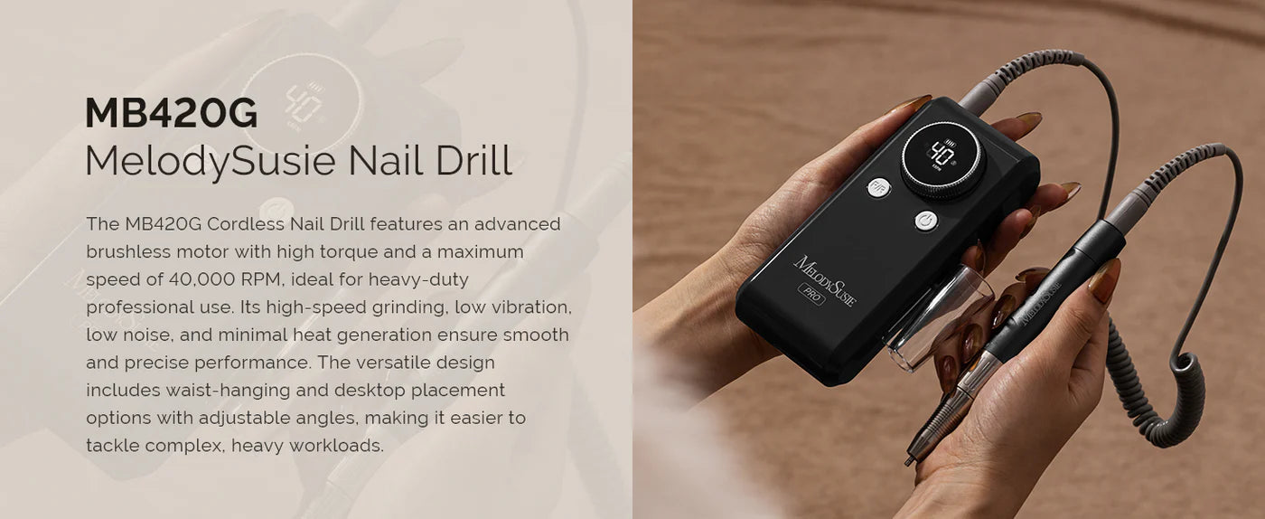 MelodySusie MB420G Rechargeable Nail Drill 40000RPM - Black - PinkPro Beauty Supply