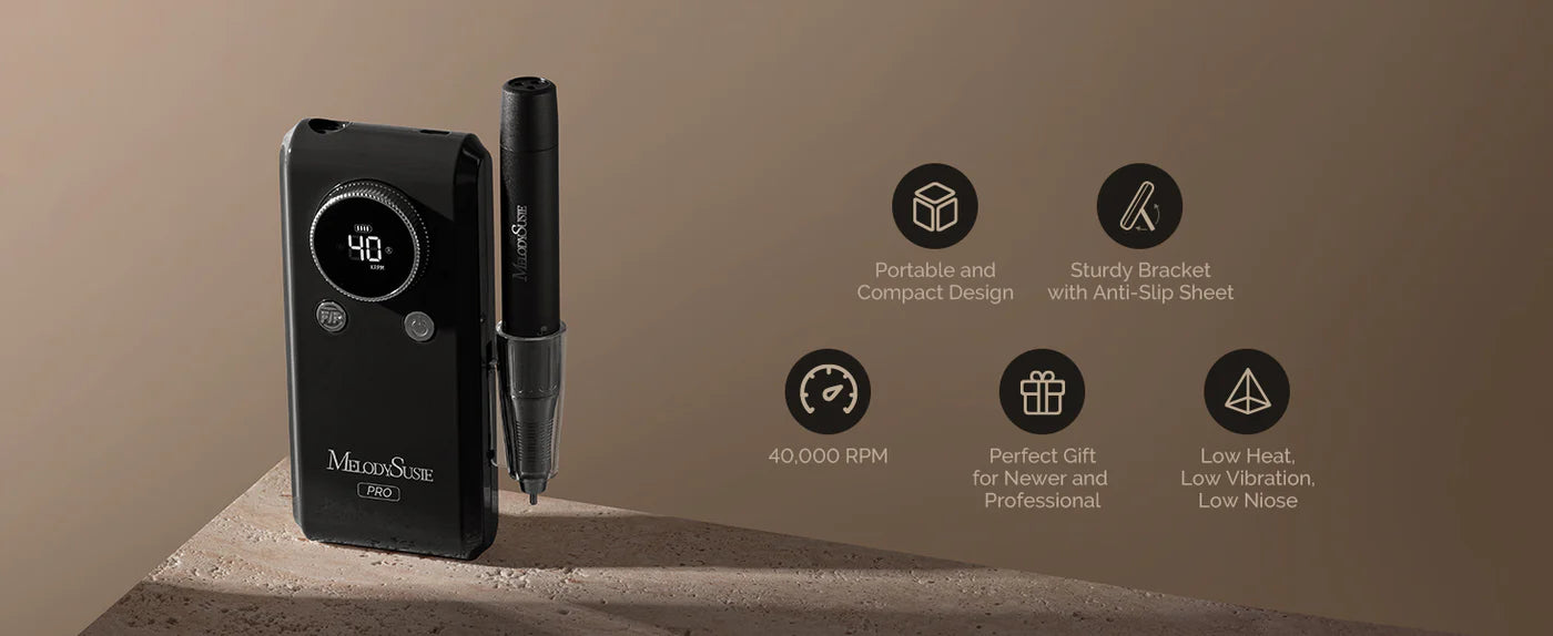 MelodySusie MB420G Rechargeable Nail Drill 40000RPM - Black - PinkPro Beauty Supply