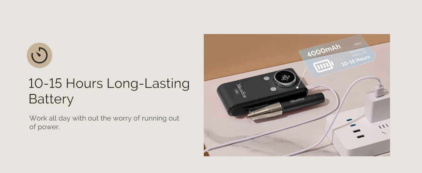 MelodySusie MB420G Rechargeable Nail Drill 40000RPM - Black - PinkPro Beauty Supply