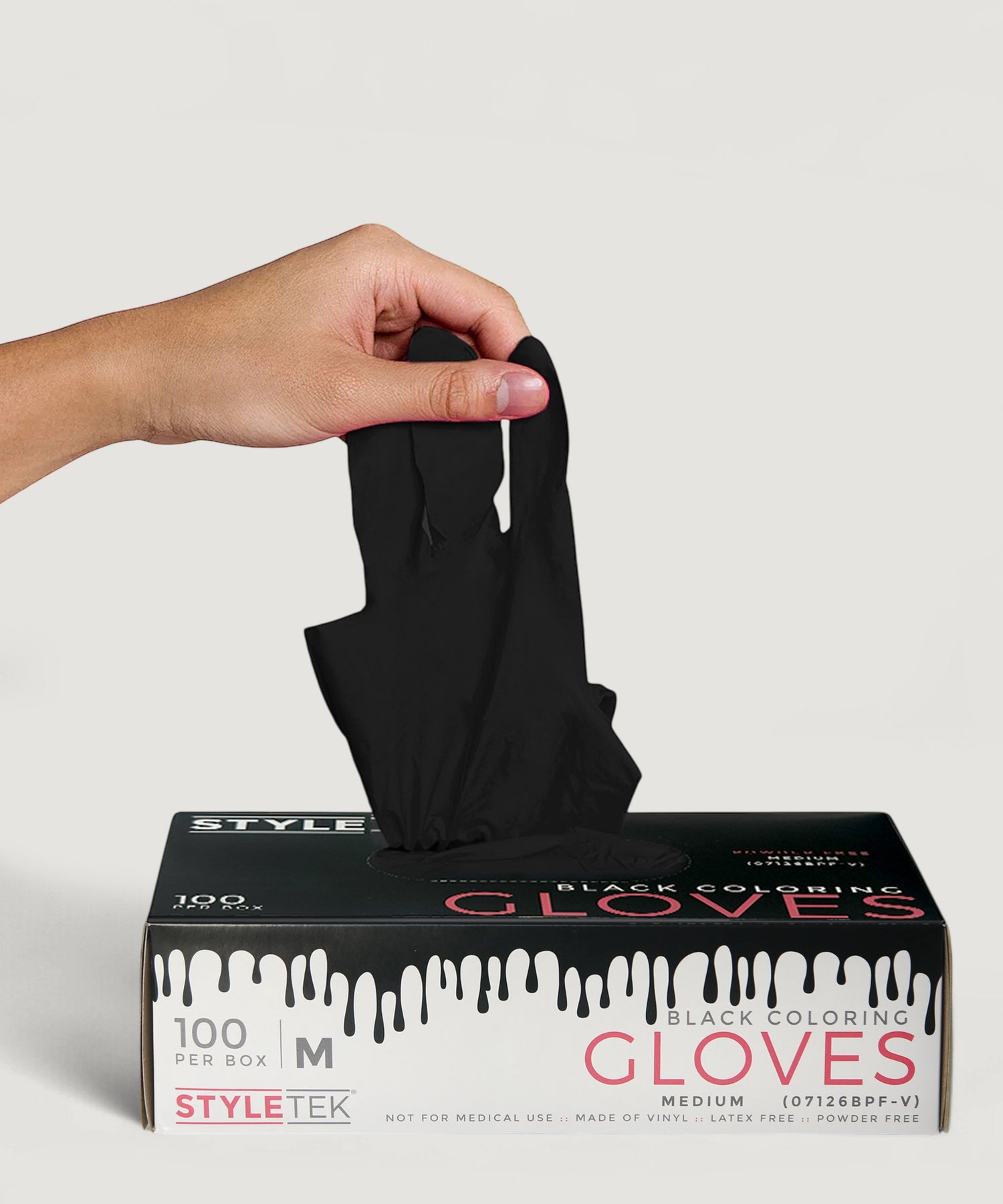 StyleTek Black Coloring Gloves-Medium-100 Count
