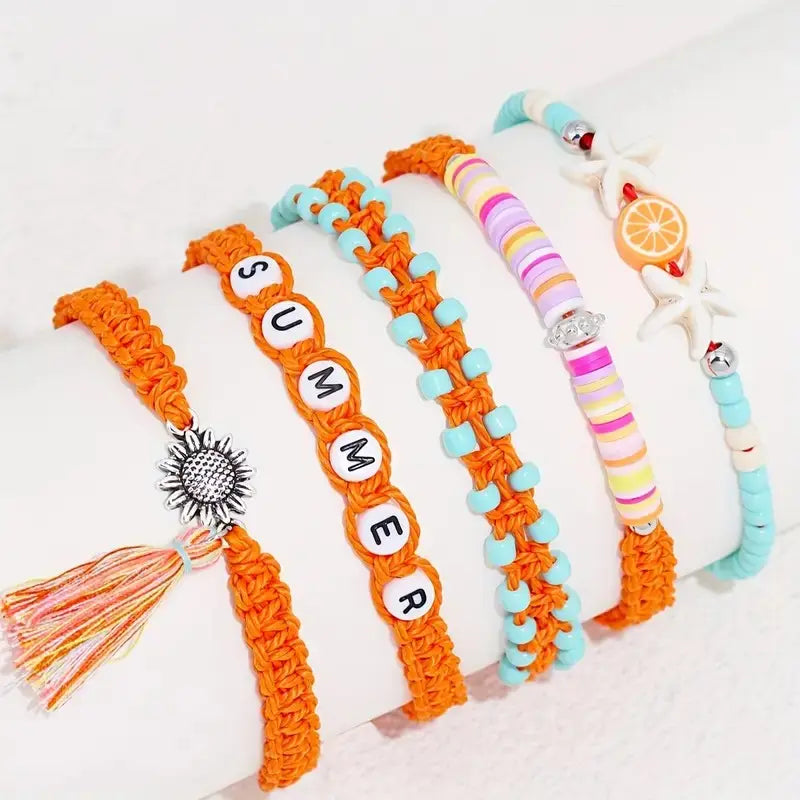 Gold Pearl & Bow Bracelet Set - 5 Piece Set PinkPro Beauty Supply