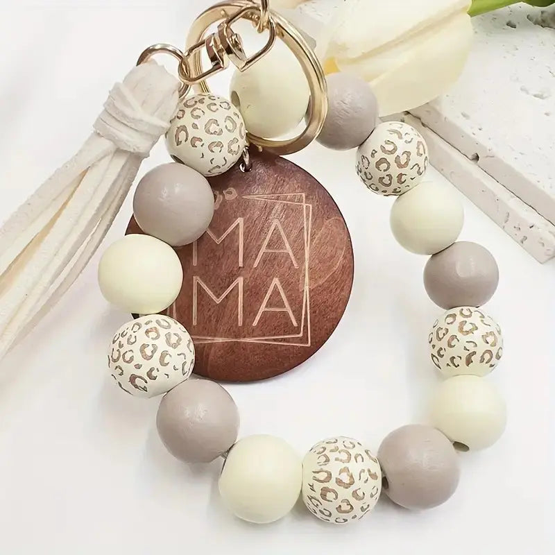 Bracelet Keychain - Wooden Beads Mama PinkPro Beauty Supply