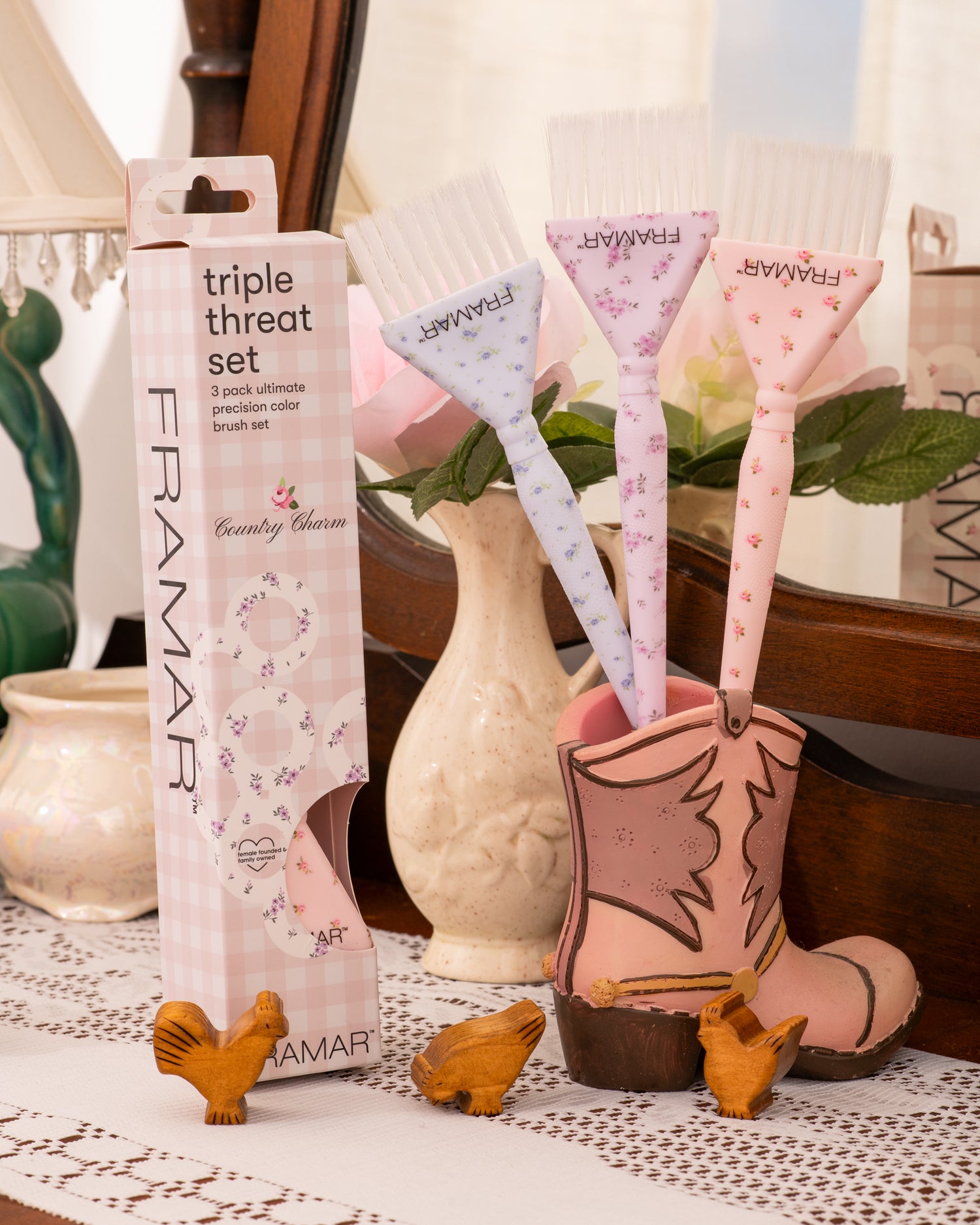 Framar Country Charm Triple Threat Brush Set - 3 Pack
