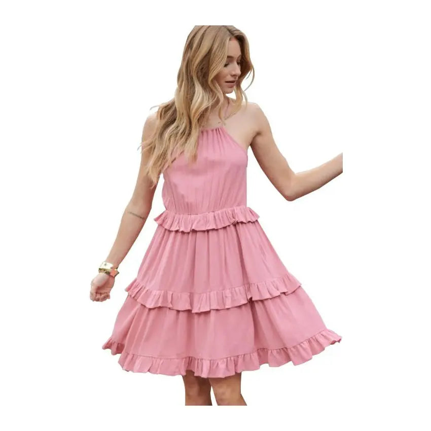 Davi & Dani Dress Halter Neck Pink Davi & Dani
