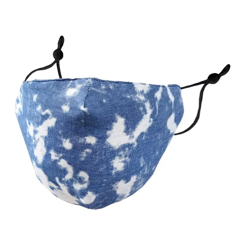 Face Mask Blue & White Bleach Dye Print PinkPro Beauty Supply
