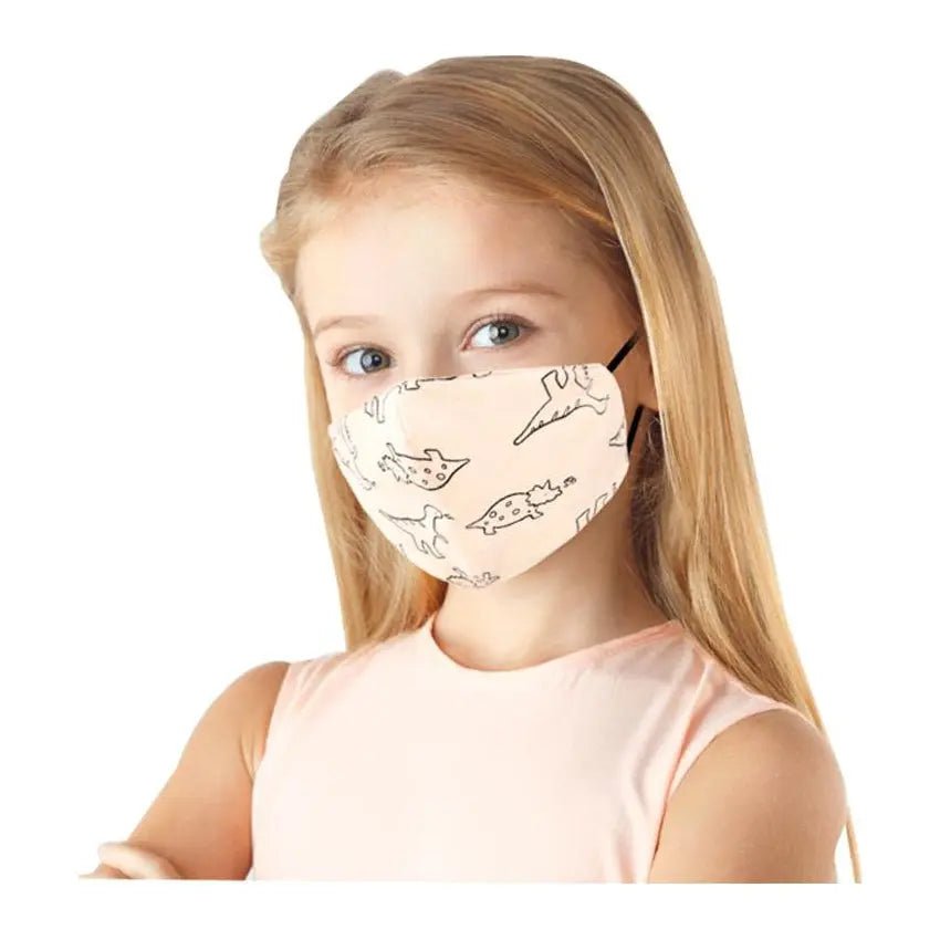 Face Mask Kids Dino Print Ivory PinkPro Beauty Supply