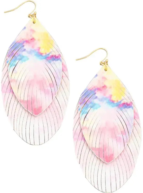 Faux Leather Feathered Tie-Dye Earrings PinkPro Beauty Supply