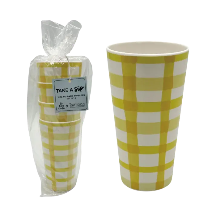 Gift Gingham Tumblers Set of 4 - Summer Vibes Yellow Gift