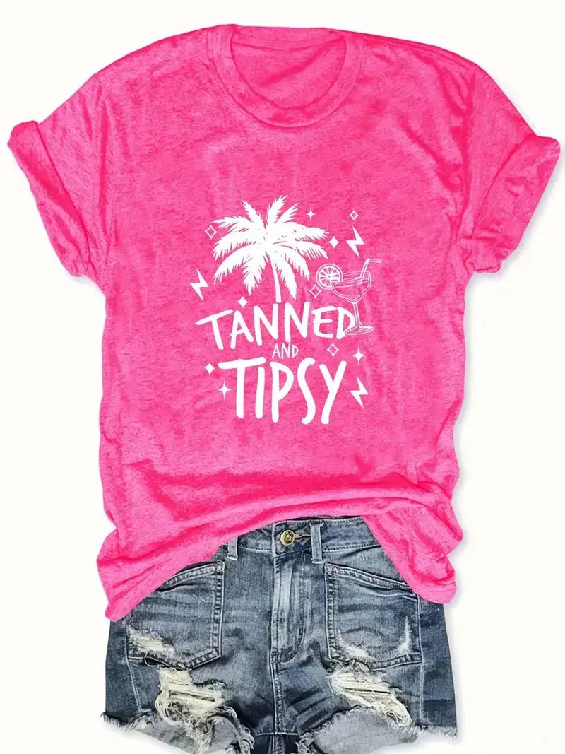 Graphic T-shirt Tanned & Tipsy Pink Small PinkPro Beauty Supply
