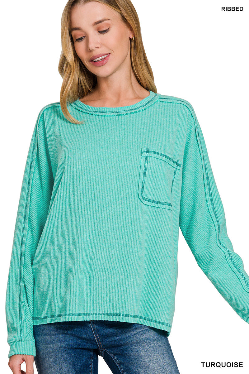 Zenana Top Sweater Ribbed Hacci - Turquoise - PinkPro Beauty Supply