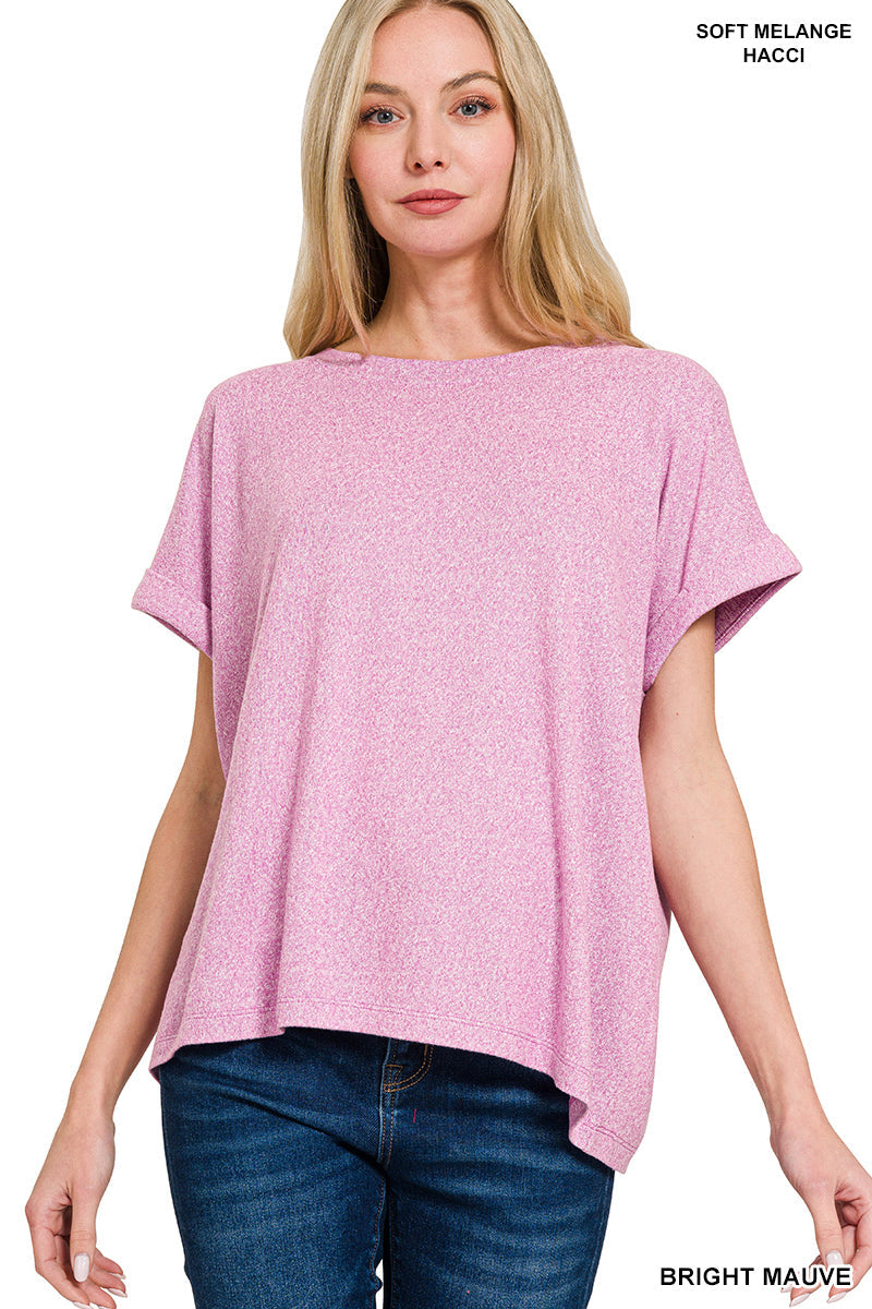 Soft Mélange Hacci Short Sleeve Top - Bright Mauve PinkPro Beauty Supply