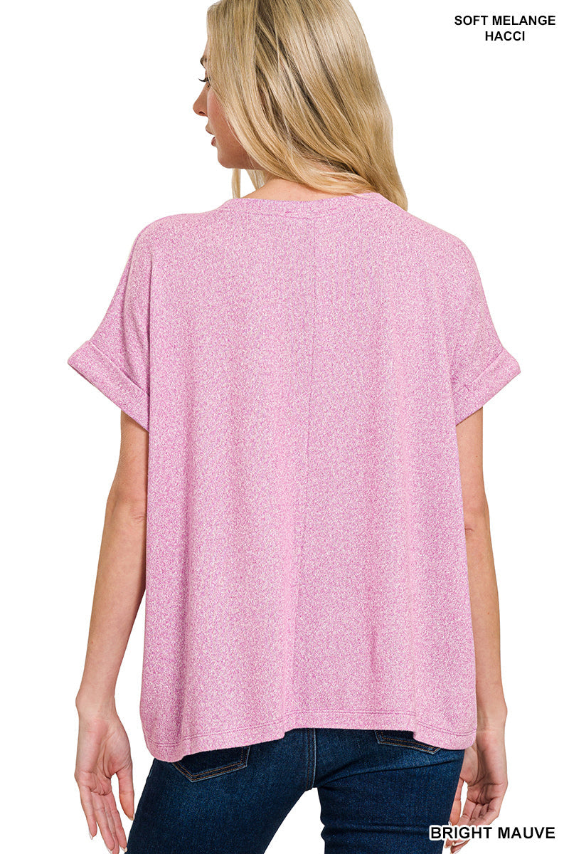 Soft Mélange Hacci Short Sleeve Top - Bright Mauve PinkPro Beauty Supply