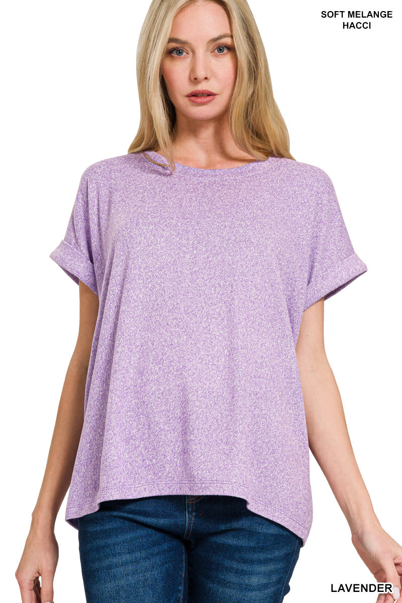 Zenana Soft Mélange Hacci Short Sleeve Top - Lavender - PinkPro Beauty Supply