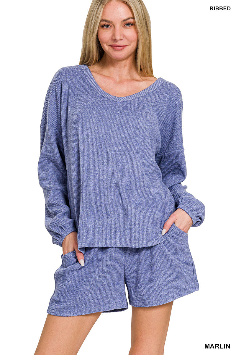Apparel Set Ribbed Long Sleeve Top & Shorts - Marlin PinkPro Beauty Supply
