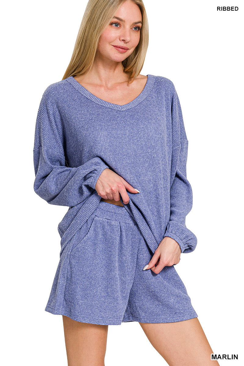 Apparel Set Ribbed Long Sleeve Top & Shorts - Marlin PinkPro Beauty Supply