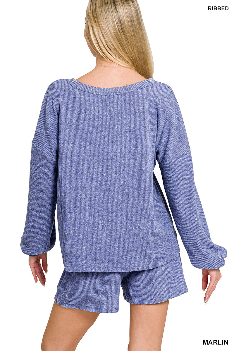 Apparel Set Ribbed Long Sleeve Top & Shorts - Marlin PinkPro Beauty Supply
