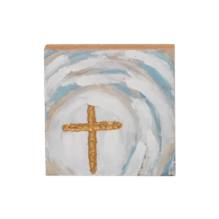 Handpainted Cross Wood Block - He Is Risen Gift