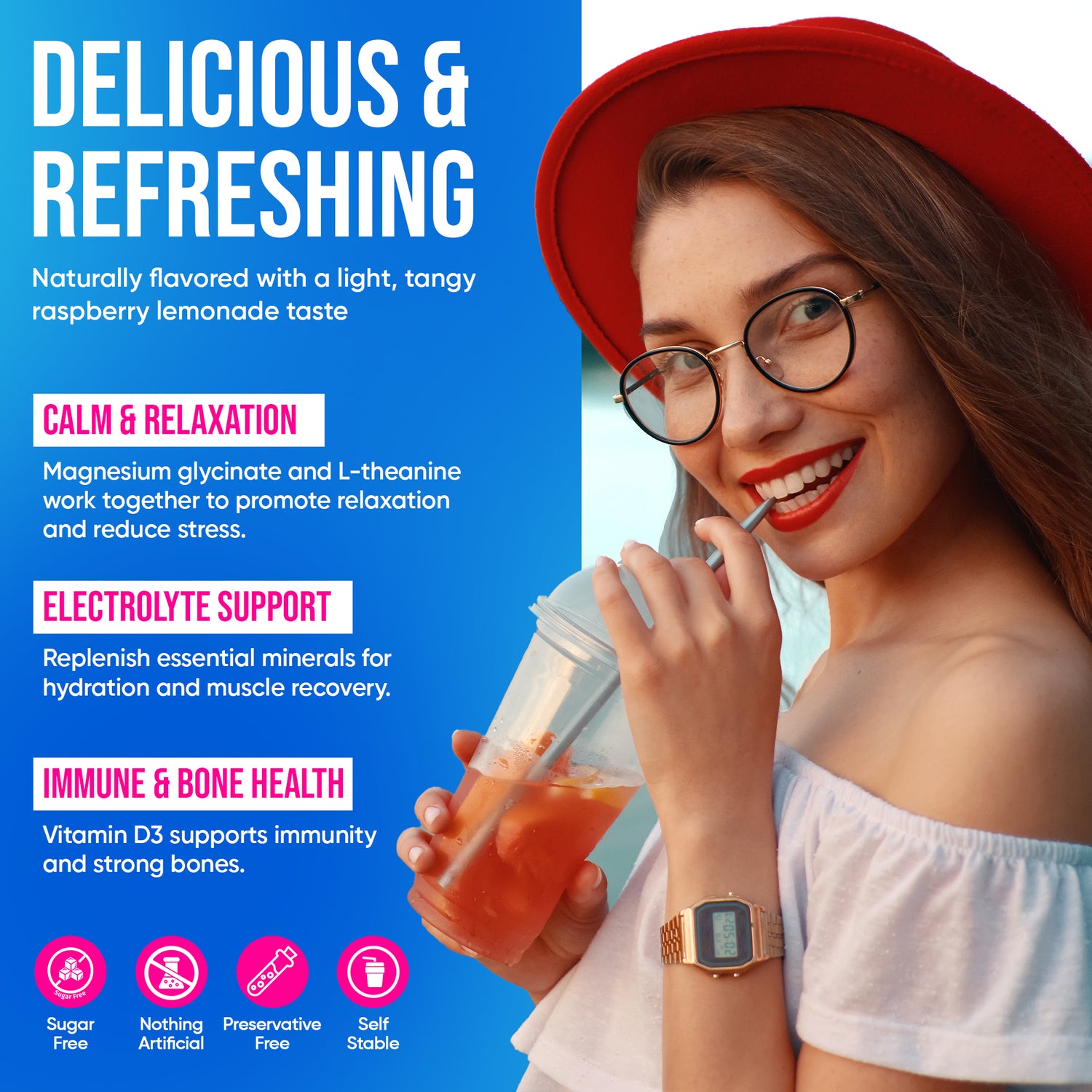 Magnesium Powdered Drink Mix Raspberry Lemonade (20 Pack)