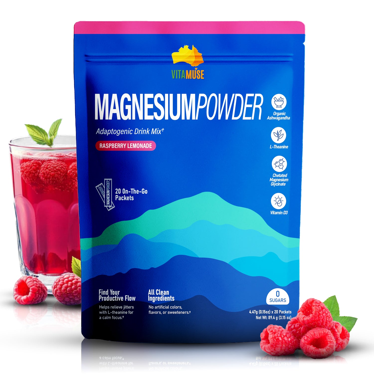 Magnesium Powdered Drink Mix Raspberry Lemonade (20 Pack)