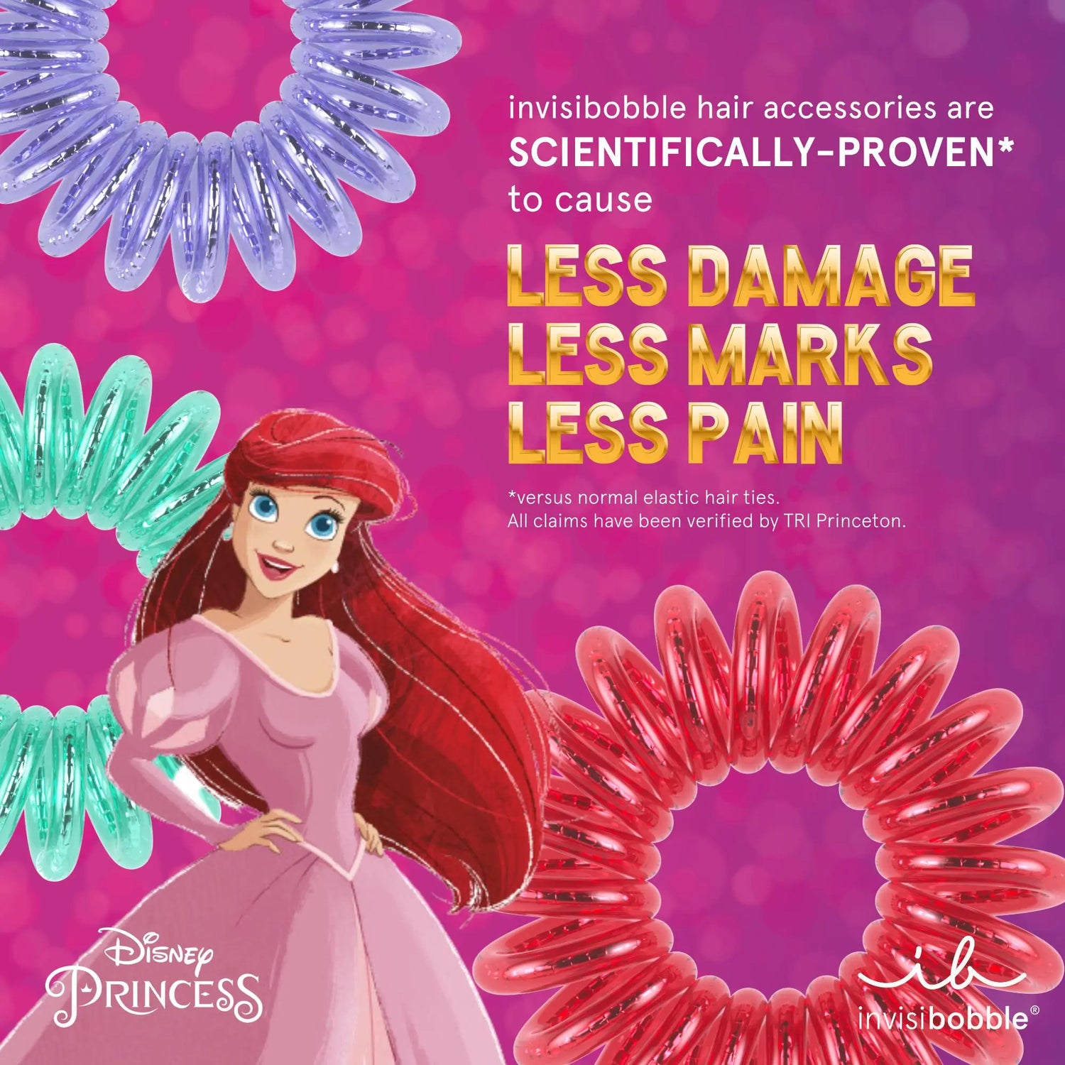 Ariel-themed Invisibobble Kids – less damage, marks, and pain. Hair-loving, strong grip, non-soaking. Includes 6.