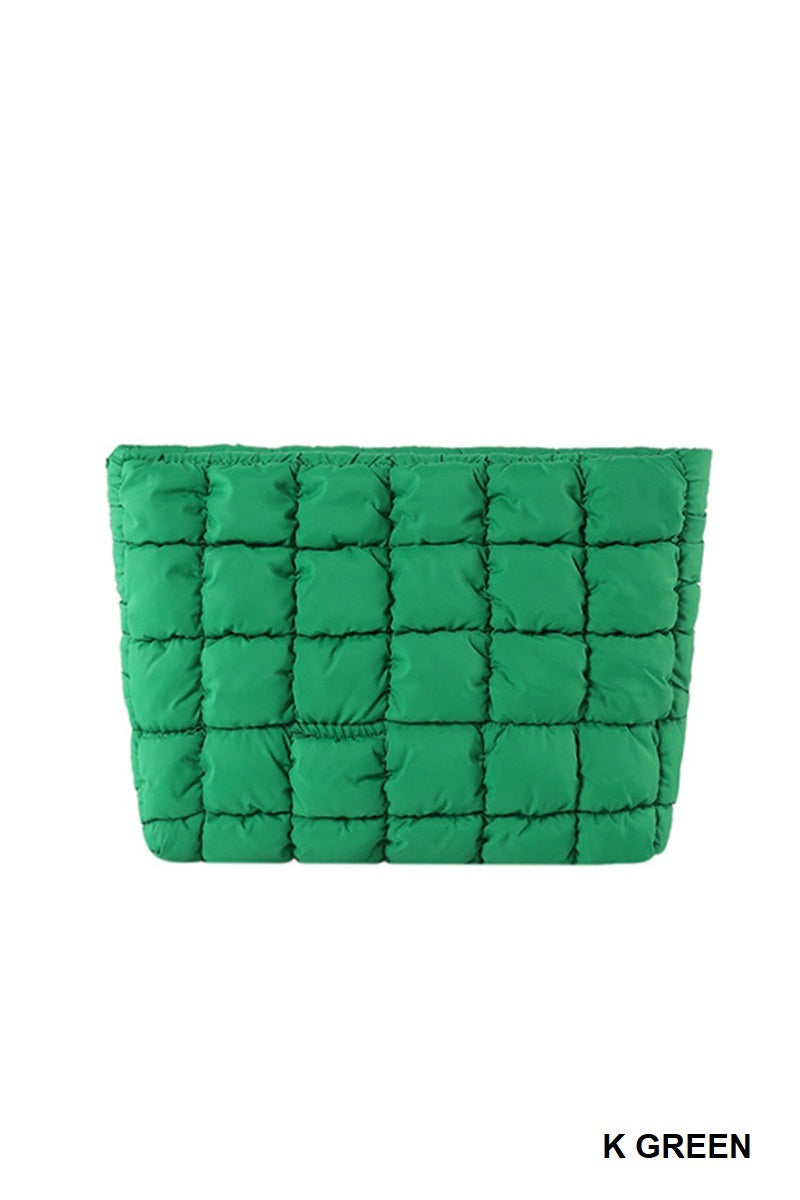 Zenana Quilted Puffy Pouch Clutch Cosmetic Bag - Kelly Green