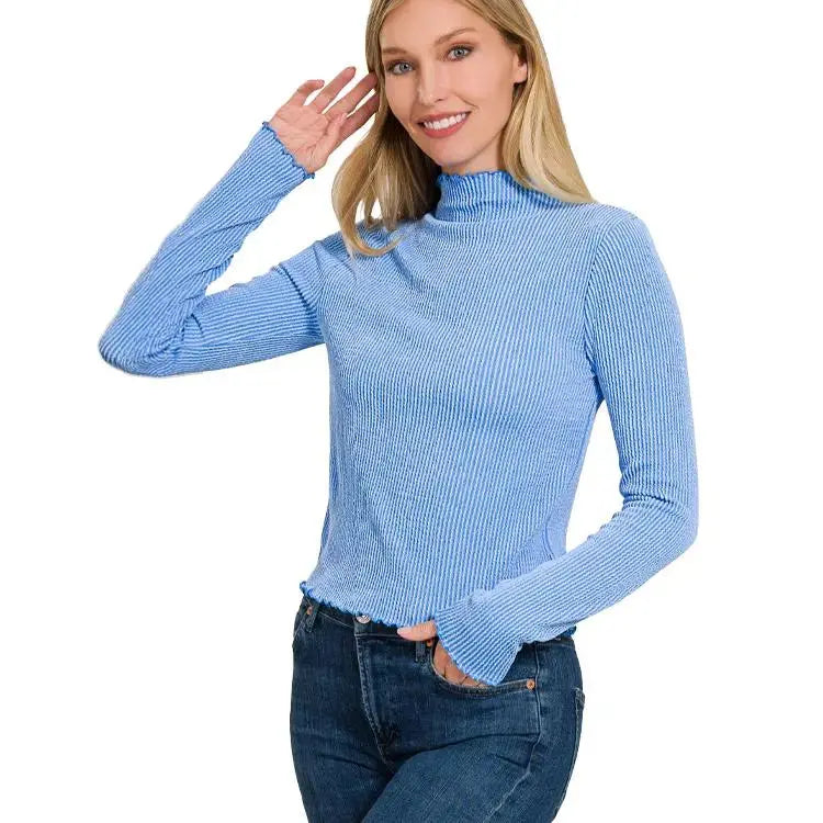 Lettuce Edge Long Sleeve Top Sky Blue - Small* PinkPro Beauty Supply