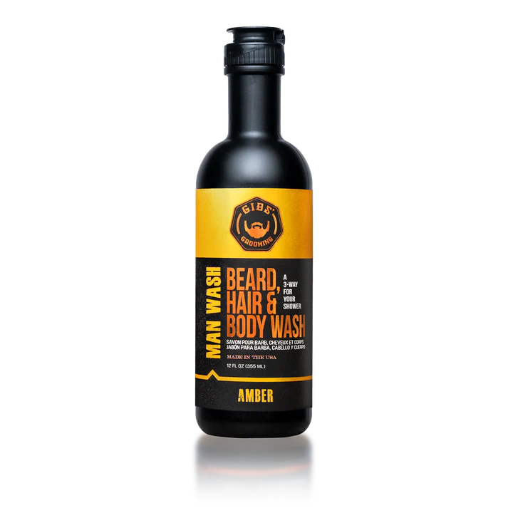 Gibs Amber Man Wash: Beard, Hair & Body Wash Liter 12 oz