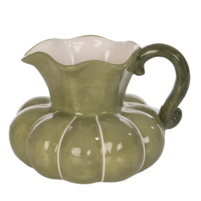 Olive Green Pumpkin Ceramic Pitcher - Rustic Fall Table Decor Gift