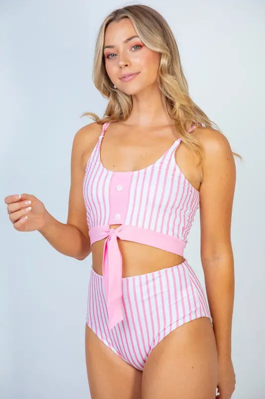 Pink Stripe Reversible Tankini Swimsuit PinkPro Beauty Supply