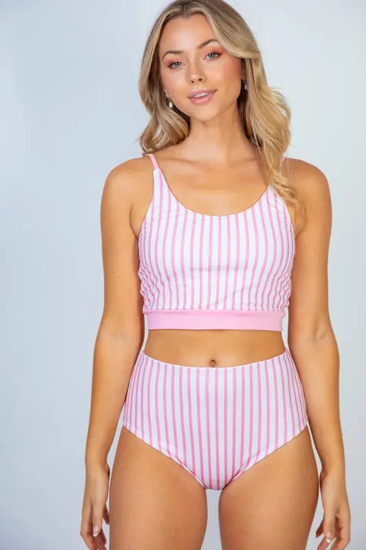 Pink Stripe Reversible Tankini Swimsuit PinkPro Beauty Supply