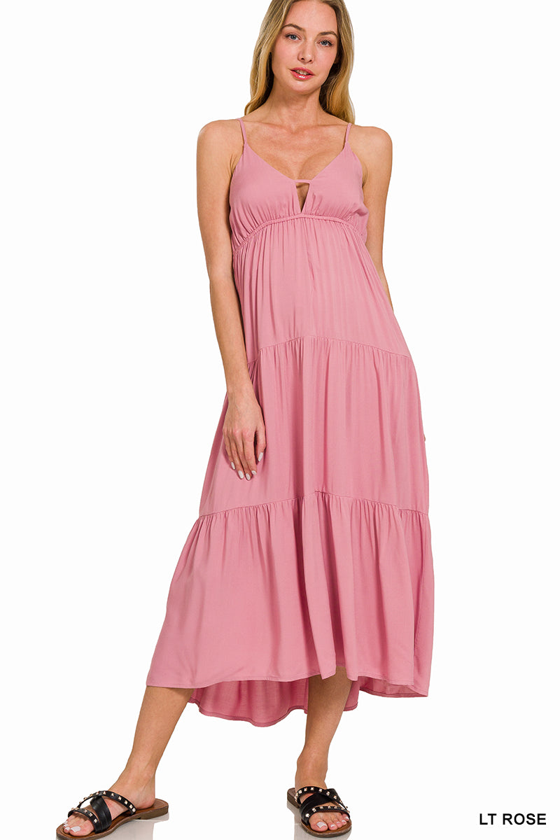 Zenana Midi Dress Sweetheart Neck - Light Rose - PinkPro Beauty Supply