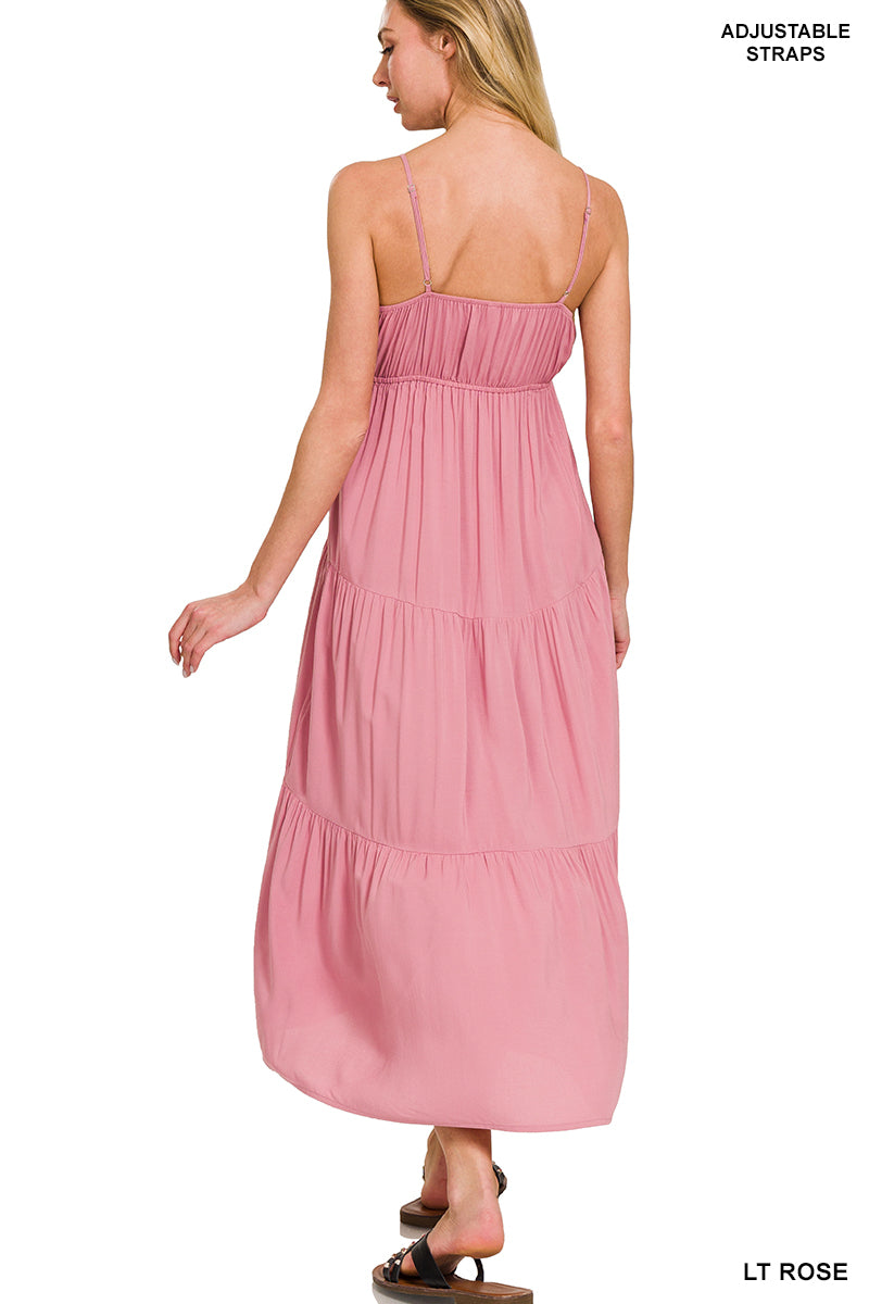 Zenana Midi Dress Sweetheart Neck - Light Rose - PinkPro Beauty Supply
