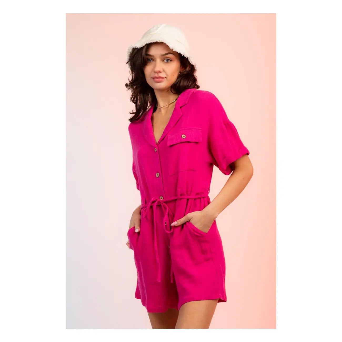 Romper Button Down Gauze Pink PinkPro Beauty Supply