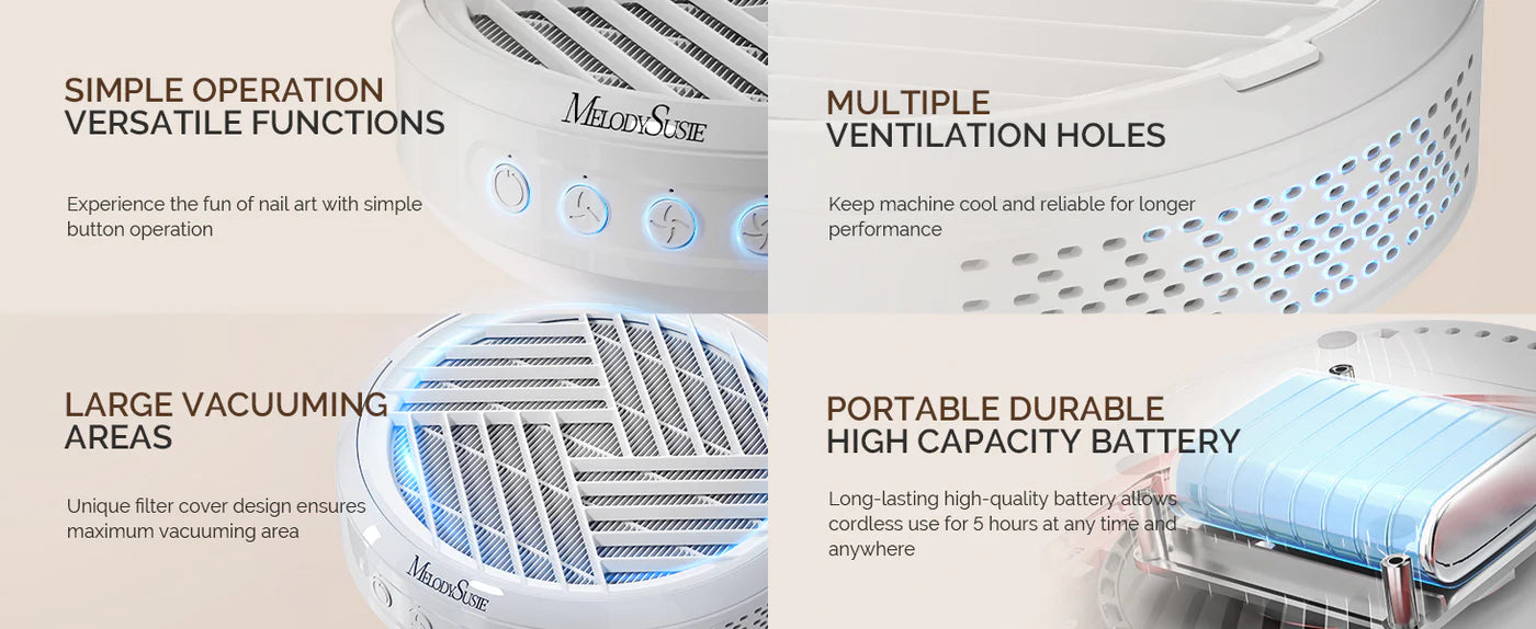 MelodySusie SProR Cordless & Rechargeable Nail Dust Collector - White - PinkPro Beauty Supply