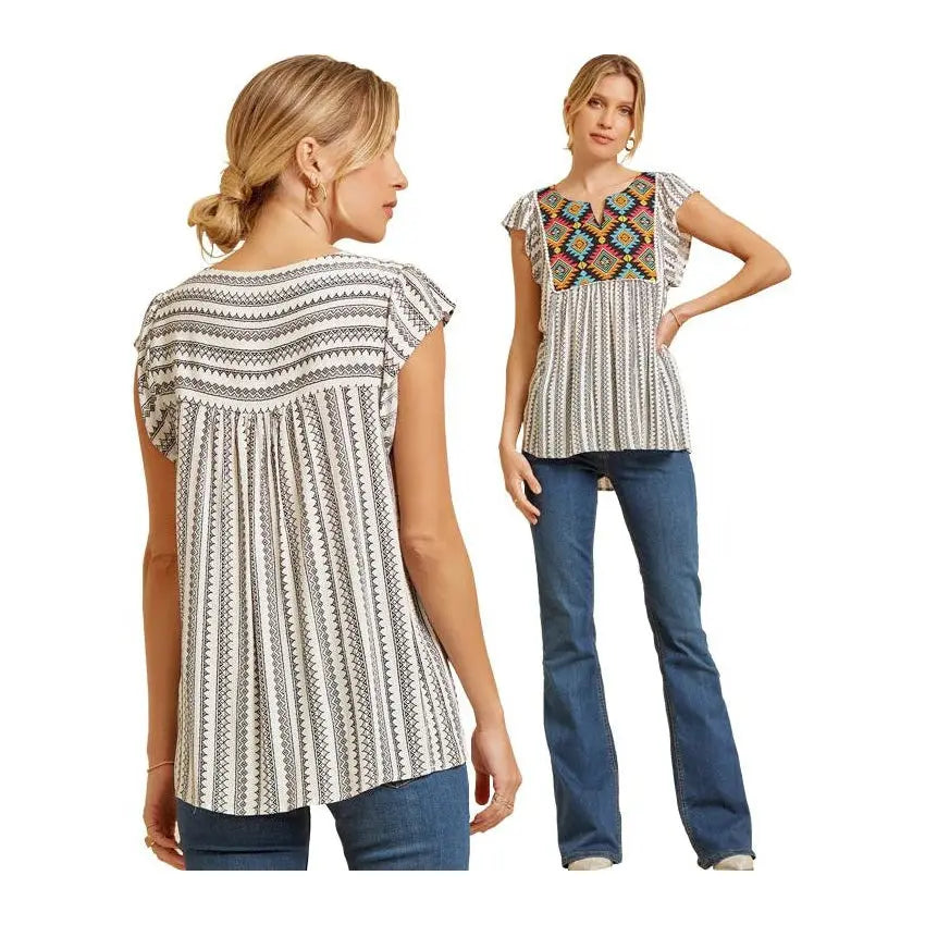Savannah Jane Flutter Top Aztec Embroidered Savannah jane