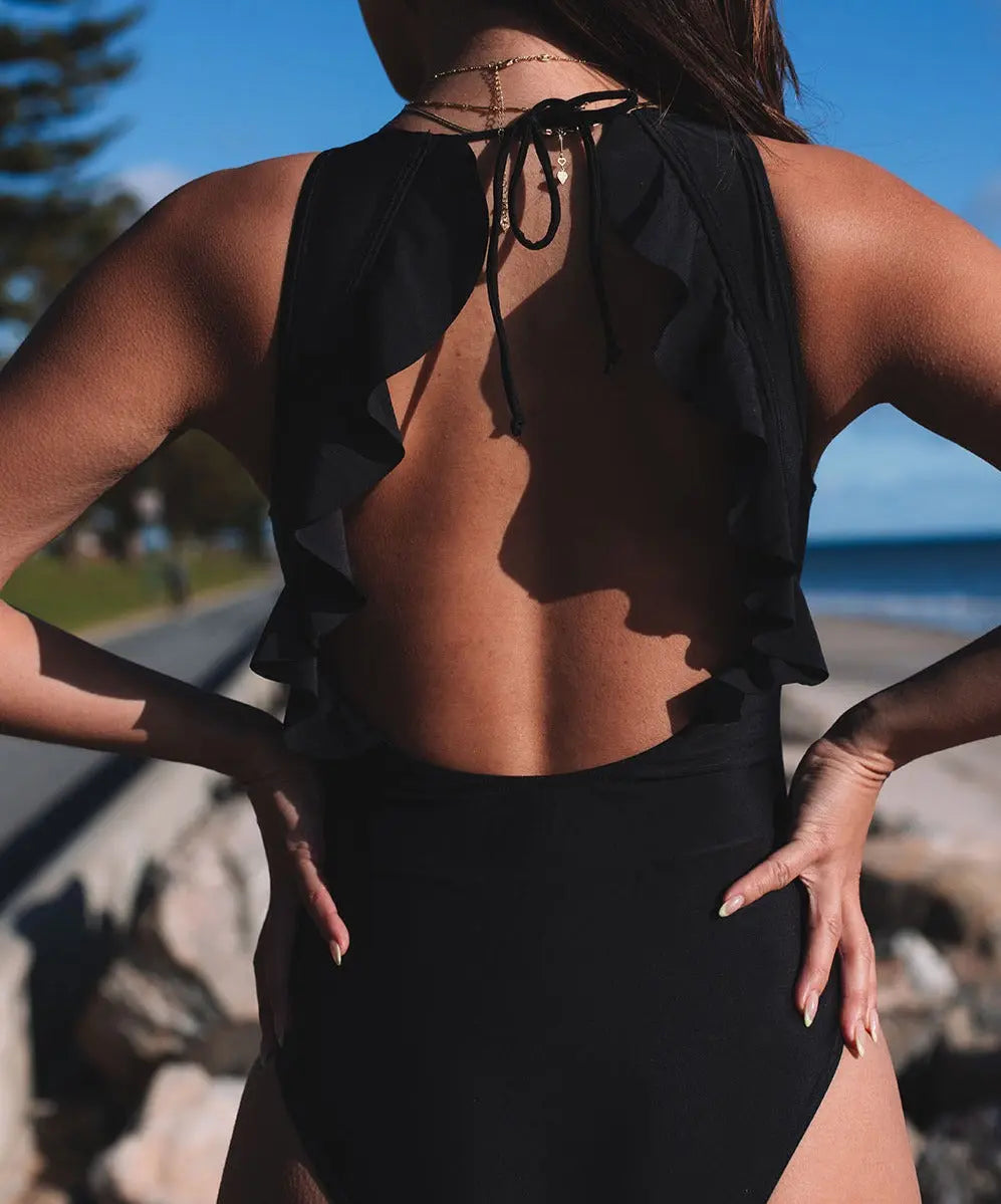 Swimsuit One-Piece Ruffle Back PinkPro Beauty Supply