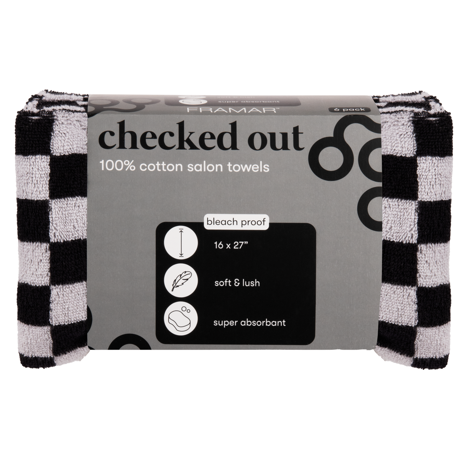 Framar Checkered Towels Black/White - 6 Pack