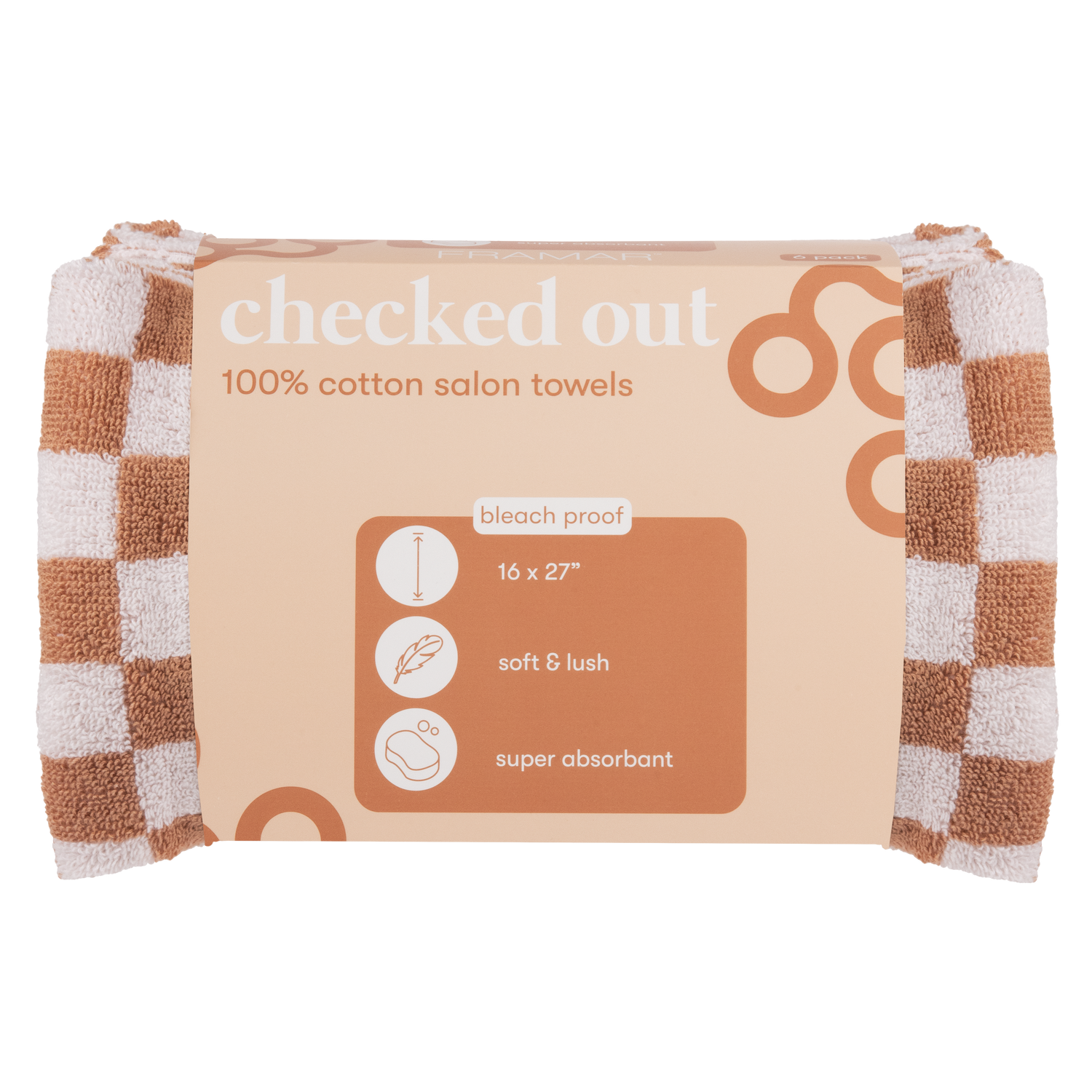 Framar Checkered Towels Tan/White - 6 Pack