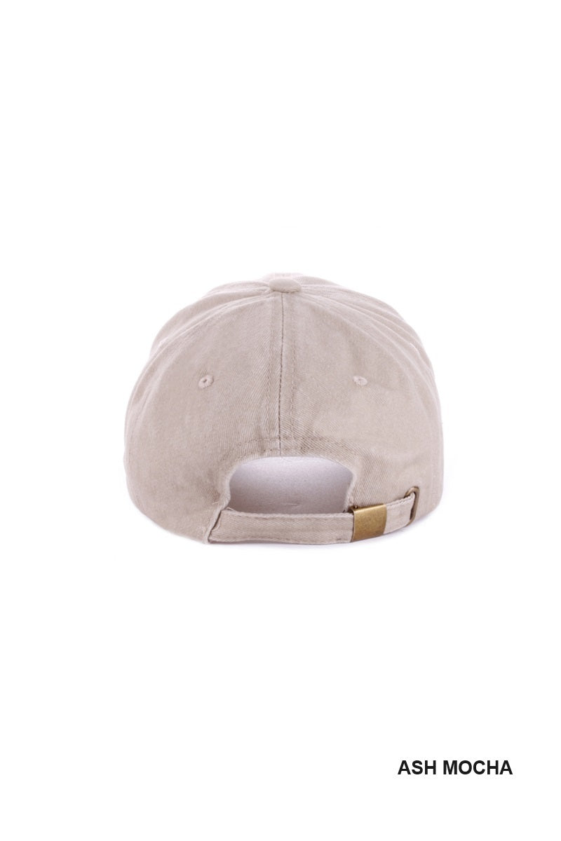 Zenana Cap Vintage Wash Embroidered Salty - Light Ash Mocha - PinkPro Beauty Supply