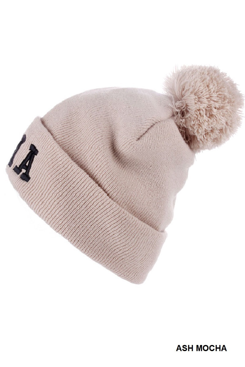 Zenana Chenille Patch Pom Mama Beanie