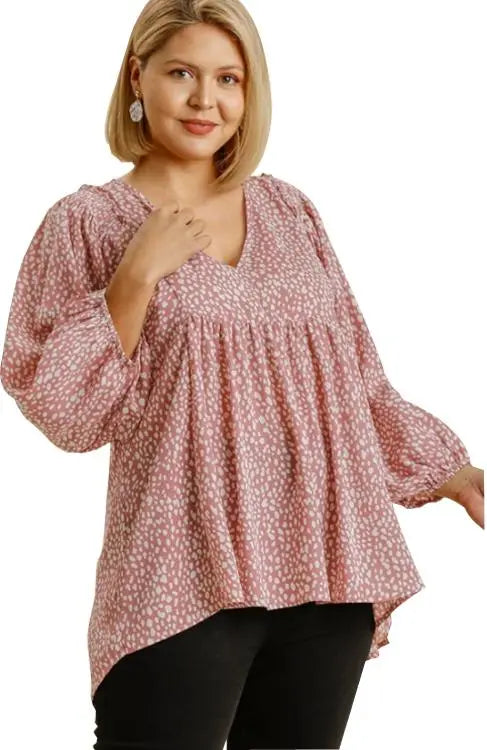Umgee Striped Lace Puff Sleeve Blouse main image 1