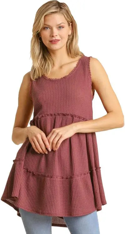 Umgee Waffle Knit Babydoll Tank Berry PinkPro Beauty Supply